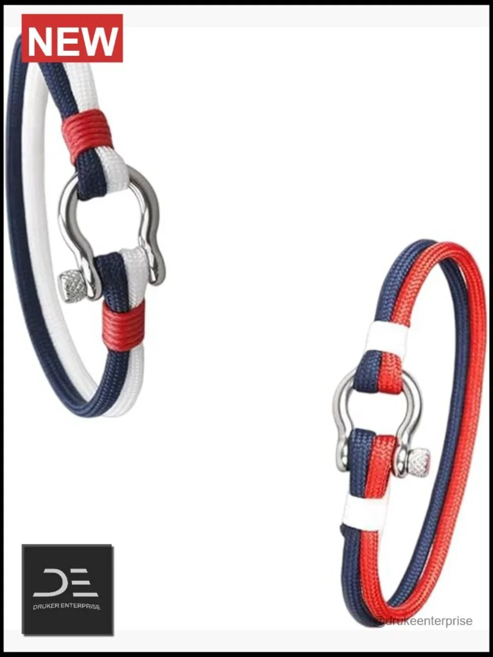 Nautical String Rope Wrap Bracelet Stainless Steel Shackle Unisex